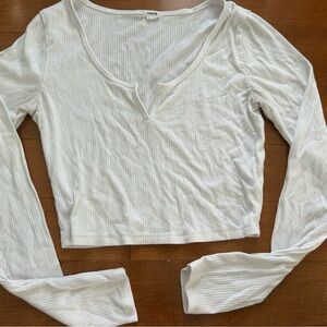 White Ribbed Long Sleeve Top